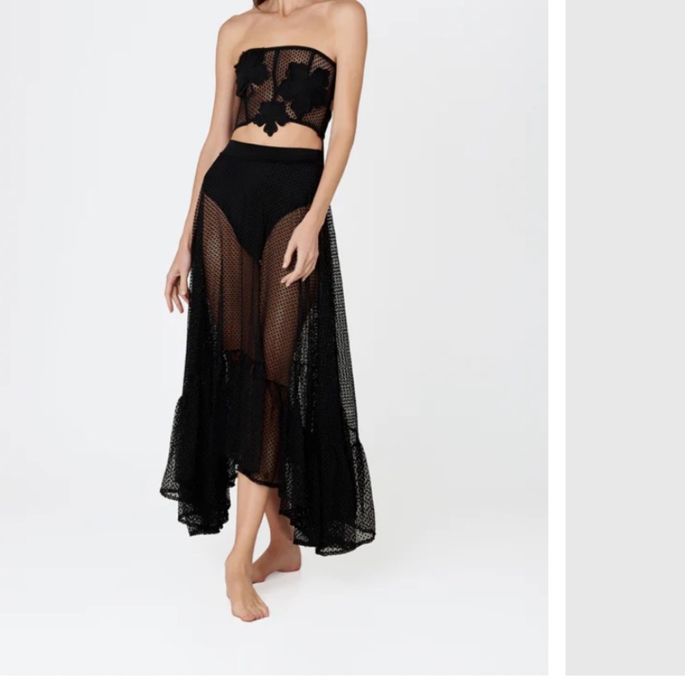 Bahia Maria El Jardin Black Mesh Netted A-Line Ruffled Hem Skirt